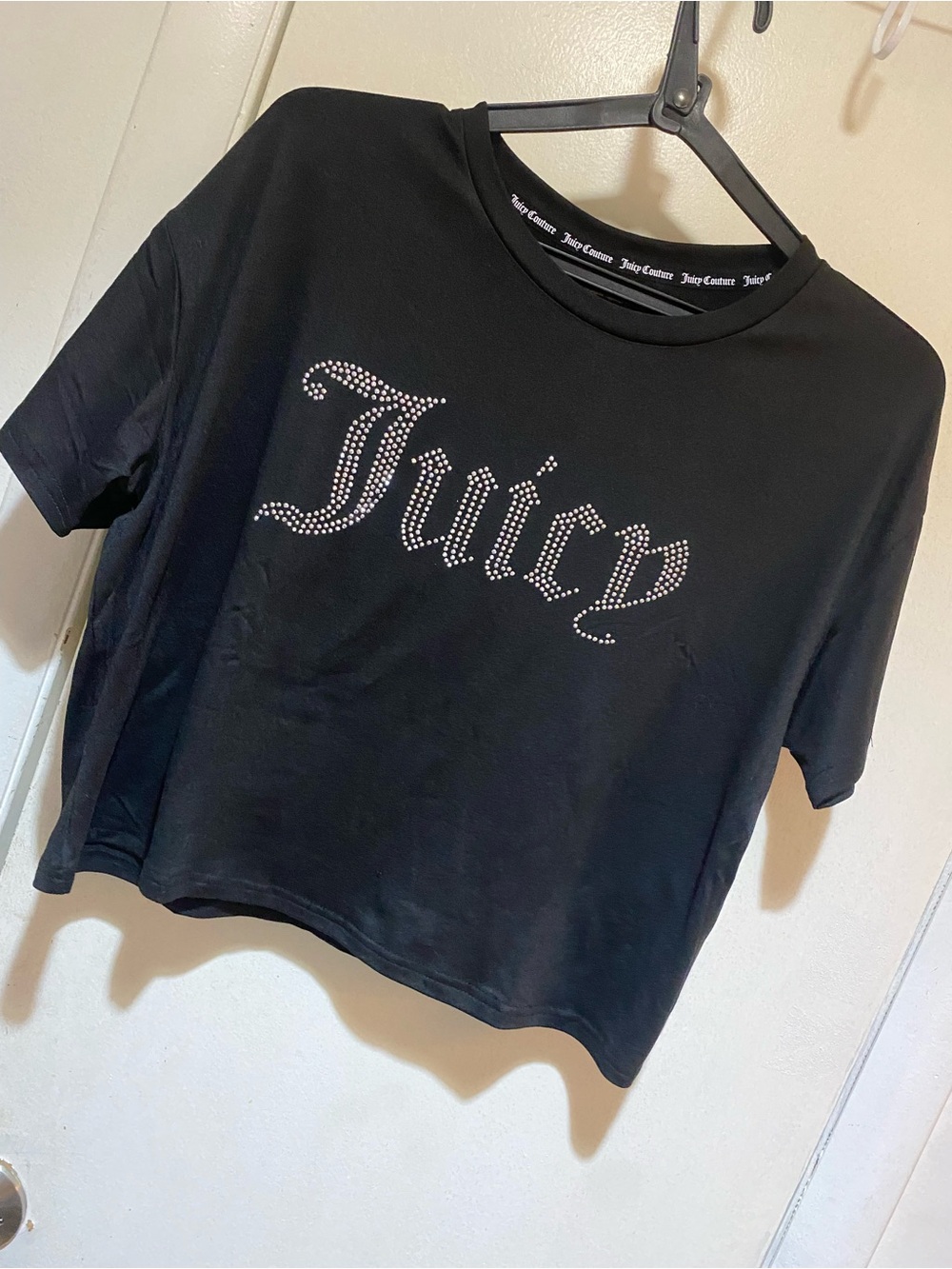 Juicy Couture Black Short Sleeve Tee with Silver Rhinestone 'Juicy' Logo